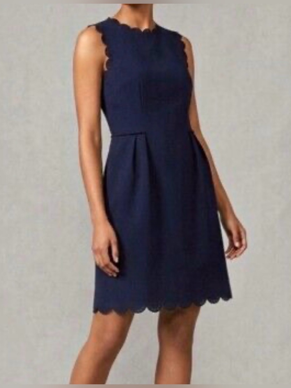 Katherine Barclay Navy Blue Sleeveless Scalloped Hem Dress